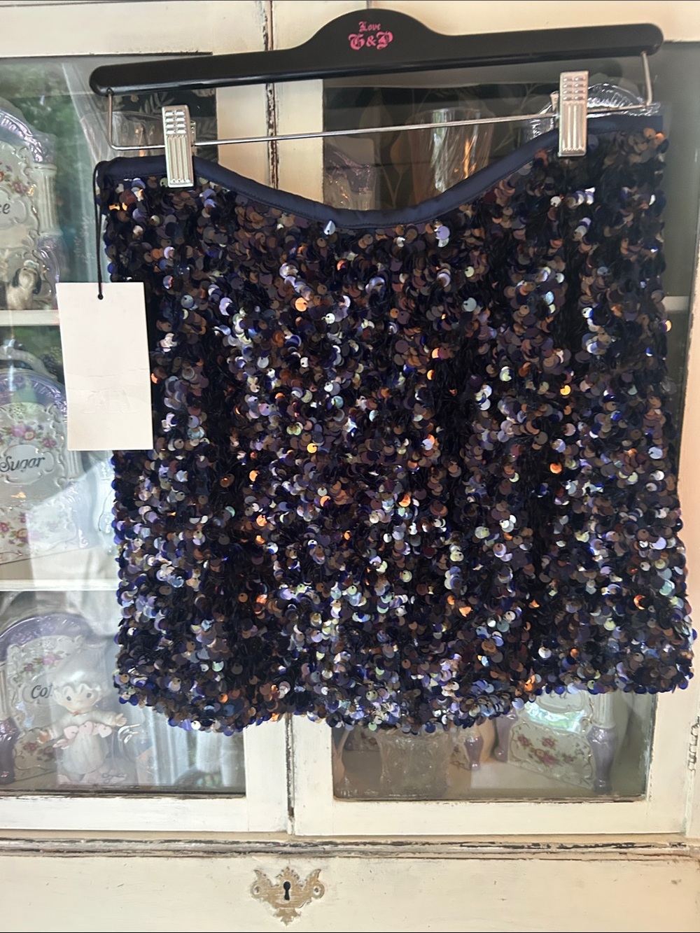 Zara Sequin Mini Skirt - Navy Blue